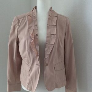 Talbots Tan Blazer with Ruffle Detail